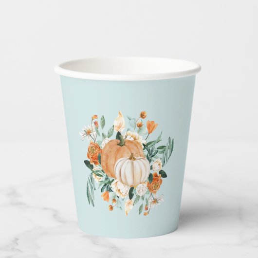 Pumpkin Floral Herbstfarben Blue, Pappbecher (Vorderseite)