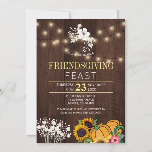 Pumpkin Floral Holz Lichter freundlich Einladung (Vorderseite)