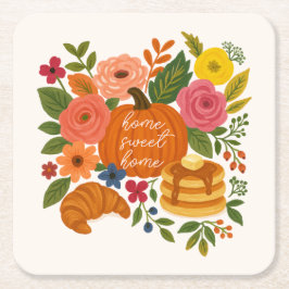 Pumpkin Floral Home Sweet Home Coaster Fall Rechteckiger Pappuntersetzer