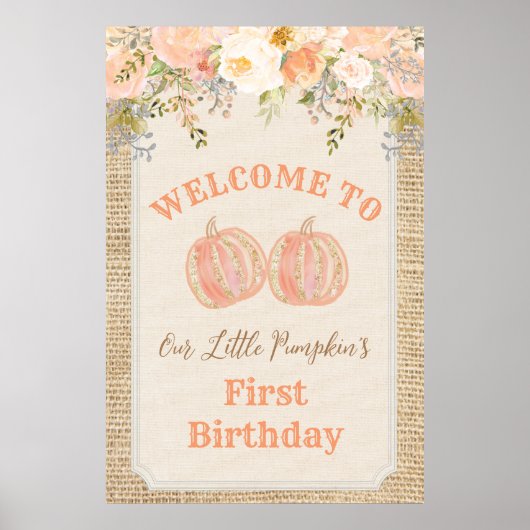 Pumpkin Floral Rustic Welcome Sign Poster (Vorne)