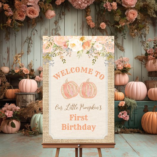 Pumpkin Floral Rustic Welcome Sign Poster