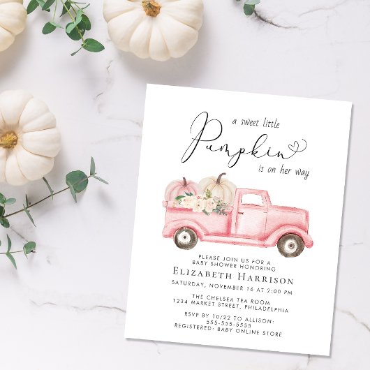 Pumpkin Floral Truck Baby Girl Dusche Einladung