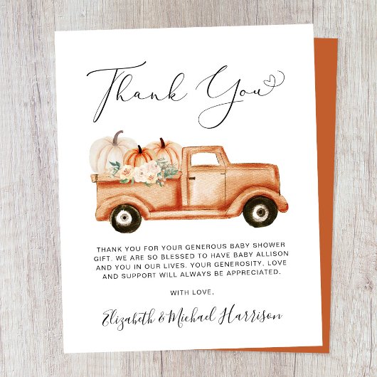 Pumpkin Floral Truck Kinderdusche Danke Karte