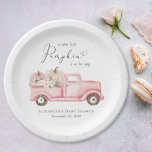 Pumpkin Floral Truck Wasserfarbe Kindermädchen Dus Pappteller<br><div class="desc">Elegante Teller für Ihre kleine Mädchendusche mit "ein süßer Kürbis ist auf dem Weg" in schlichter grauer Typografie und einem Drehbuch mit Herzschlag und Wasserfarben eines Vintagen Lastwagens,  der rosa und cremefarbene Kürbisse und Blumensträuße trägt.</div>