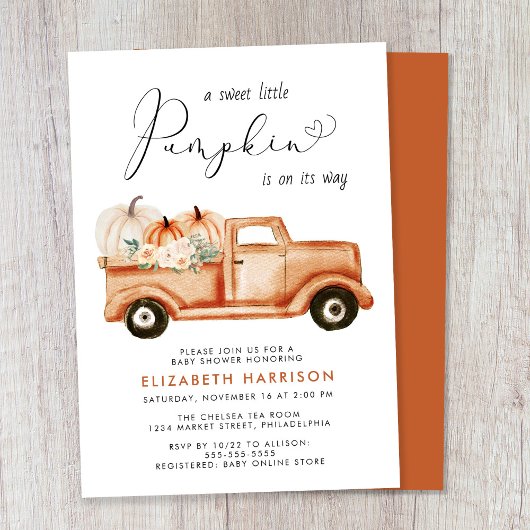 Pumpkin Floral Vintag Truck Baby Dusche Einladung