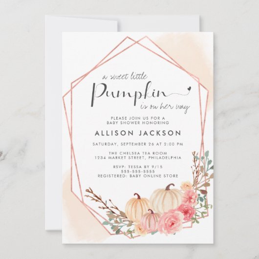 Pumpkin Floral Watercolor Kindermädchendusche Einladung (Vorderseite)