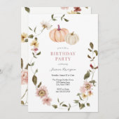 Pumpkin Floral Wreath Birthday  Einladung (Vorne/Hinten)