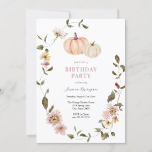 Pumpkin Floral Wreath Birthday Einladung