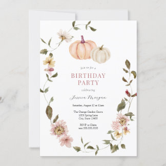 Pumpkin Floral Wreath Birthday Einladung