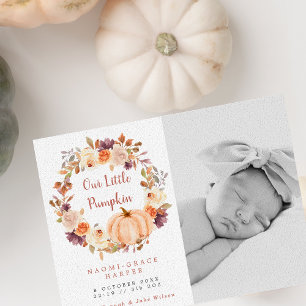 Pumpkin Floral Wreath Foto Birth Ankündigung