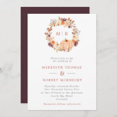 Pumpkin Floral Wreath Monogram Wedding Einladung (Vorne/Hinten)