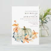 Pumpkin & Florals Hochzeitsfeiern Herbstfarben Einladung (Stehend Vorderseite)