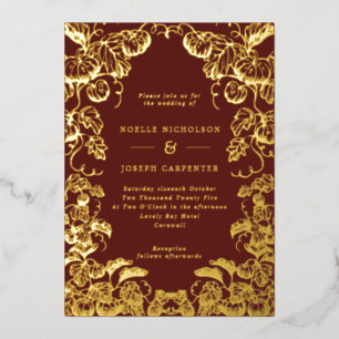 Pumpkin Frame Hochzeit im Herbst Burgundy & Gold F Folieneinladung