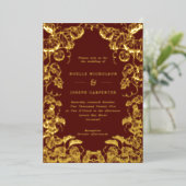Pumpkin Frame Hochzeit im Herbst Burgundy & Gold F Folieneinladung (Stehend vorne)
