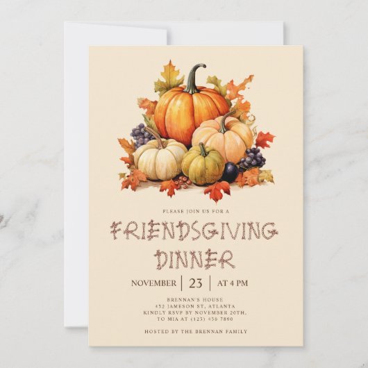Pumpkin Friendsgiving Dinner Einladung (Vorderseite)