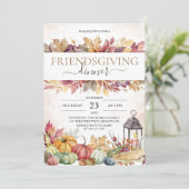 Pumpkin Friendsgiving Dinner Rustikale Wasserfarbe Einladung (Stehend Vorderseite)