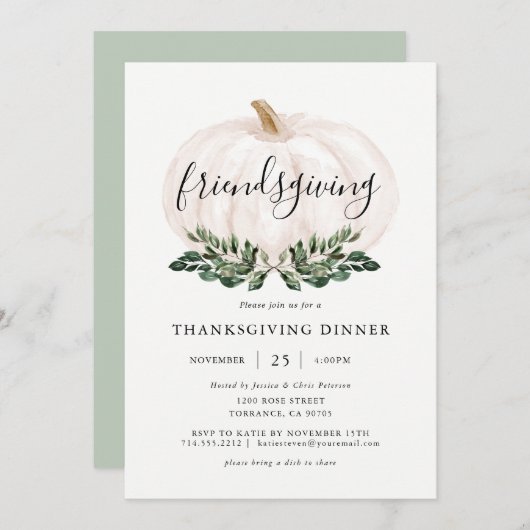 Pumpkin Friendsgiving Erntedank Dinner Einladung (Vorne/Hinten)