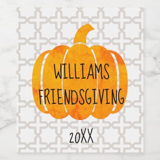 Pumpkin Friendsgiving Individuelle Name Weinetikett (Einzelnes Label)