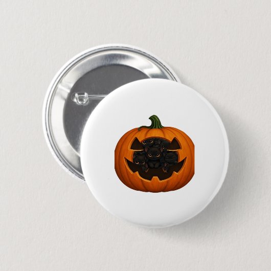 Pumpkin Full of Kittens - Niedliches Schwarzes Kat Button (Vorne & Hinten)