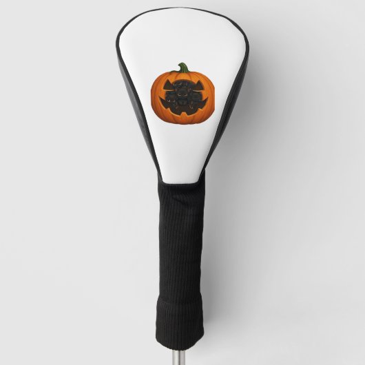 Pumpkin Full of Kittens - Niedliches Schwarzes Kat Golf Headcover (Vorderseite)