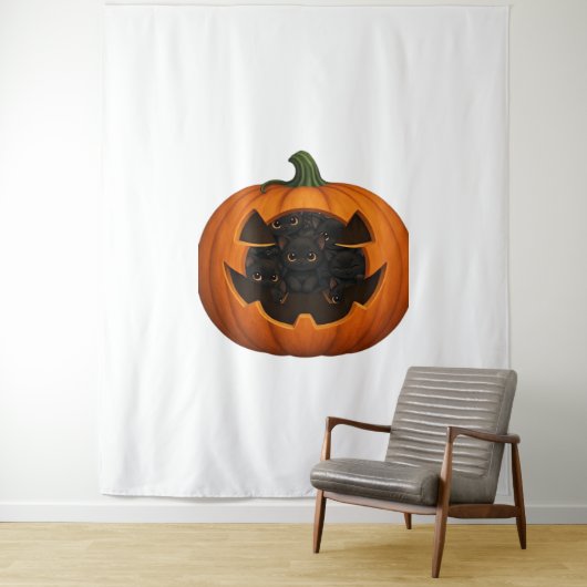 Pumpkin Full of Kittens - Niedliches Schwarzes Kat Wandteppich (Beispiel)