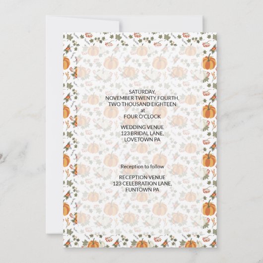 Pumpkin Fun/Erntedank Thema Hochzeit/ Einladung (Rückseite)