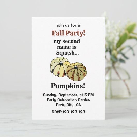 Pumpkin Funny Fall Party Einladung (Stehend Vorderseite)