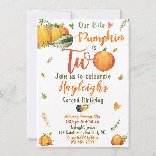 Pumpkin-Geburtstagseinladung Herbsteinladung Einladung (Vorderseite)