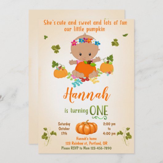 Pumpkin-Geburtstagseinladung Herbsteinladung Einladung (Vorne/Hinten)