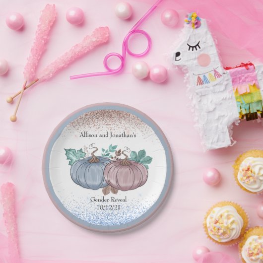 Pumpkin Gender enthüllt rosa blauen Herbst Glitzer Pappteller (Party)