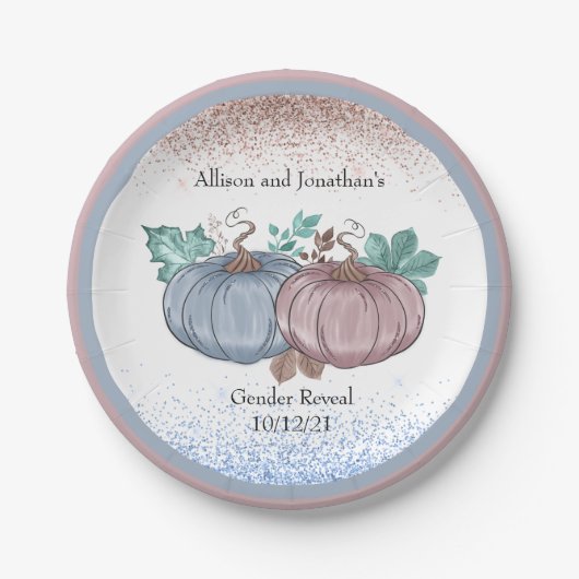 Pumpkin Gender enthüllt rosa blauen Herbst Glitzer Pappteller (Vorderseite)