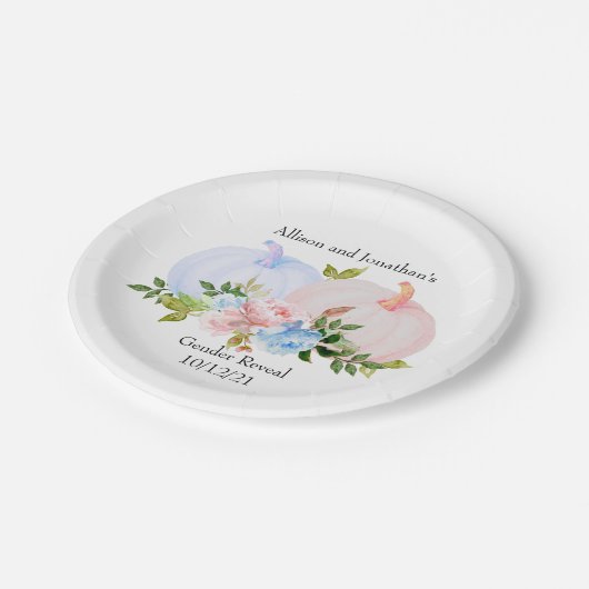 Pumpkin Gender offenbart rosa blauer Herbst Custom Pappteller (Schrägansicht)