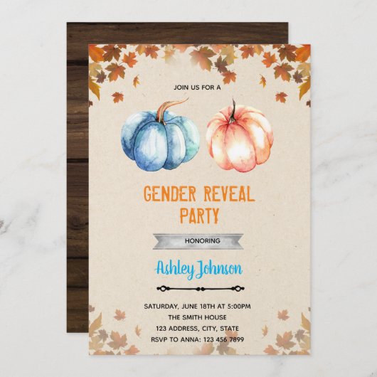 Pumpkin Geschlecht Dusche Einladung (Vorne/Hinten)