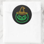 Pumpkin Gesicht Orange Green Glow Effect Halloween Runder Aufkleber (Tasche)