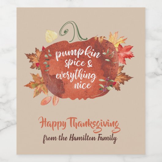 Pumpkin Gewürz Erntedank Abendessen Braun Weinsieg Weinetikett (Einzelnes Label)
