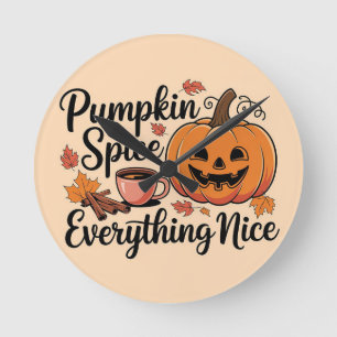 "Pumpkin Gewürz & Everything Nice" Autumn Grafik Runde Wanduhr