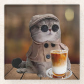 Pumpkin Gewürz Fall Cat Glass Untersetzer (Vorderseite)