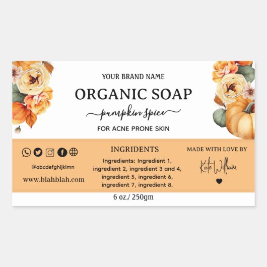 Pumpkin Gewürz hausgemachte Seife Etikett Rectangl Rechteckiger Aufkleber (Vorderseite)