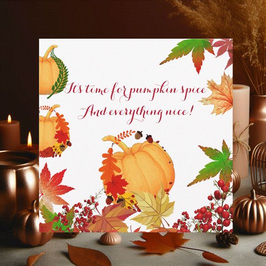 Pumpkin Gewürz Herbstfarben Rote Berry Maple Blätt Karte