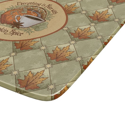 Pumpkin Gewürz Kaffeekunst und Herbst Blätter Must Schneidebrett (Ecke)