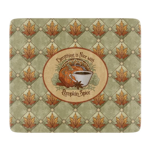 Pumpkin Gewürz Kaffeekunst und Herbst Blätter Must Schneidebrett (Vorderseite)