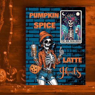 Pumpkin Gewürz Latte Ghouls Hipster Mama Halloween Feiertagspostkarte