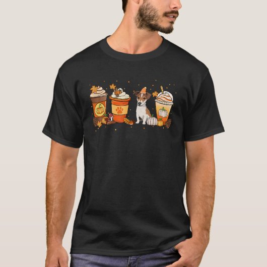 Pumpkin Gewürz Latte Jack Russell Herbst Danke T-Shirt (Vorderseite)