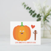 Pumpkin Gewürz-Liebe Niedlicher Fall Postkarte (Stehend Vorderseite)