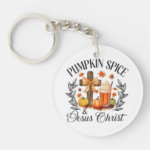 Pumpkin Gewürz und Jesus Christus Cross Pumpkin Ch Schlüsselanhänger