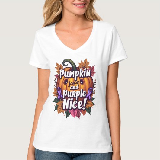 Pumpkin Gewürz und Lila Nice: Funny Fall Awarenes T-Shirt (Vorderseite)