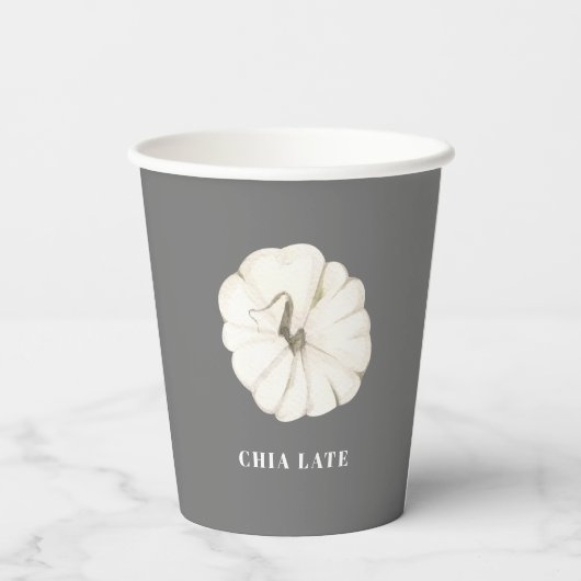 Pumpkin Gewürz Wasserfarbe Weiß & Grau Chia Latte Pappbecher (Rückseite)