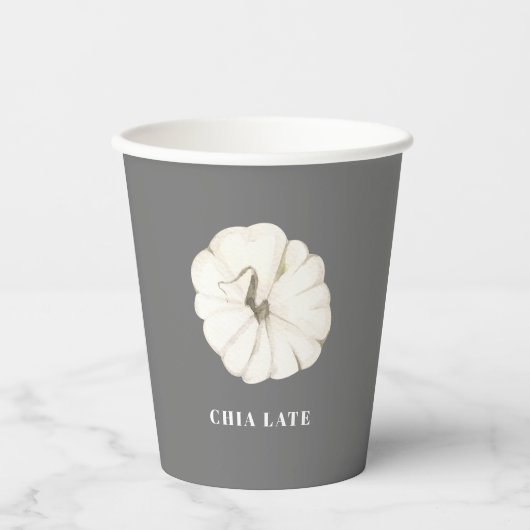 Pumpkin Gewürz Wasserfarbe Weiß & Grau Chia Latte Pappbecher (Vorderseite)