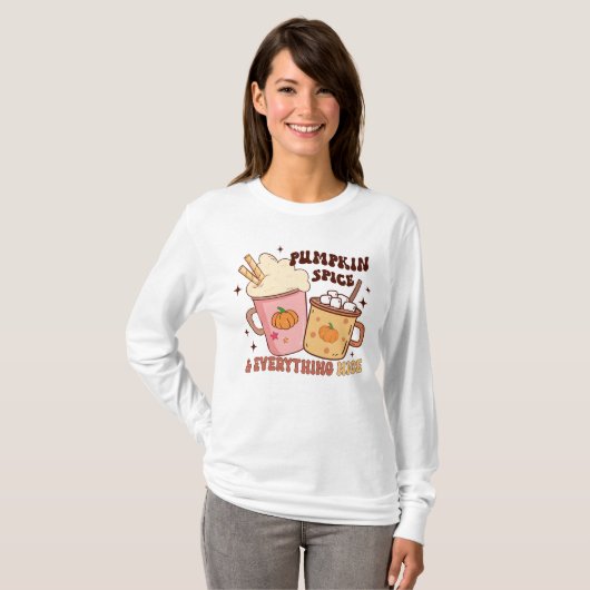 Pumpkin Gewürzfall Mode niedlich Latte Coffee T-Shirt (Vorne ganz)