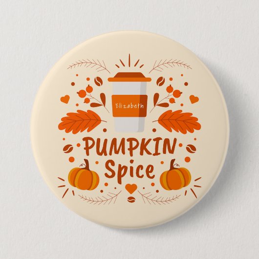 Pumpkin-Gewürzkaffee, Herbstlaub Button (Vorderseite)